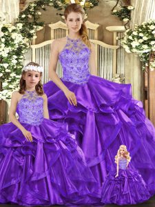 Fantastic Floor Length Ball Gowns Sleeveless Purple Ball Gown Prom Dress Lace Up