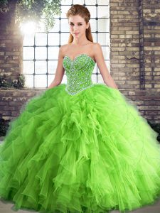 Dazzling Sleeveless Beading and Ruffles Floor Length Quinceanera Gowns