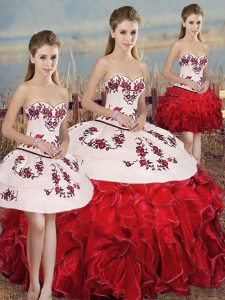 Dazzling Sleeveless Lace Up Floor Length Embroidery and Ruffles and Bowknot Vestidos de Quinceanera