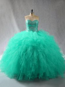 Admirable Sweetheart Sleeveless Tulle 15th Birthday Dress Beading and Ruffles Lace Up