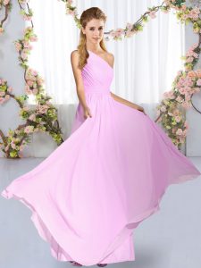 Lilac One Shoulder Lace Up Ruching Damas Dress Sleeveless