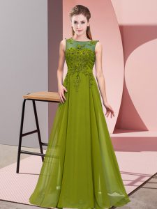 Floor Length Olive Green Dama Dress Scoop Sleeveless Zipper