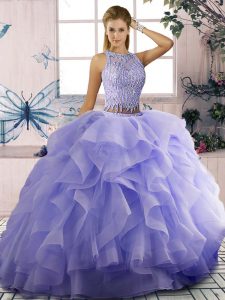 Custom Designed Lavender Quinceanera Dress Sweet 16 and Quinceanera with Beading and Ruffles Scoop Sleeveless Zipper
