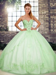 Apple Green Lace Up Quinceanera Dress Beading and Embroidery Sleeveless Floor Length
