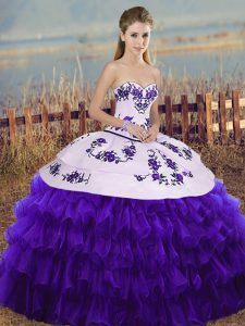 Wonderful White And Purple Sleeveless Organza Lace Up 15th Birthday Dress for Military Ball and Sweet 16 and Quinceanera