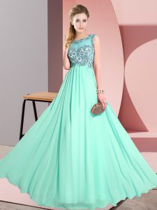 Cheap Floor Length Backless Quinceanera Court of Honor Dress Apple Green for Wedding Party with Beading and Appliques