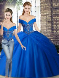 Fantastic Sleeveless Brush Train Lace Up Beading and Pick Ups Quinceanera Gown