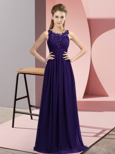 Traditional Floor Length Zipper Court Dresses for Sweet 16 Purple and In with Beading and Appliques