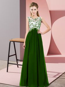 Gorgeous Green Chiffon Zipper Quinceanera Court Dresses Sleeveless Floor Length Beading and Appliques