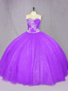 Floor Length Lace Up Sweet 16 Dress Lavender for Sweet 16 and Quinceanera with Beading