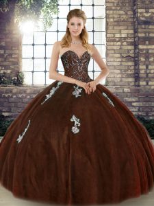 Free and Easy Sweetheart Sleeveless Lace Up 15 Quinceanera Dress Brown Tulle