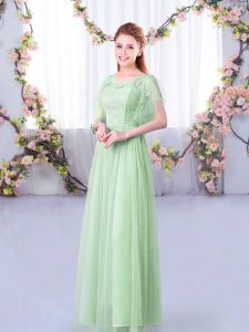 Floor Length Apple Green Dama Dress Short Sleeves Lace and Belt
