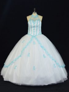 New Arrival Blue And White Sleeveless Tulle Lace Up Quinceanera Dress for Sweet 16 and Quinceanera