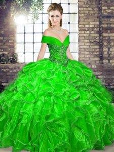 Off The Shoulder Sleeveless Organza Sweet 16 Dress Beading and Ruffles Lace Up