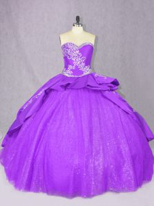 Popular Ball Gowns Sleeveless Purple Quince Ball Gowns Court Train Lace Up