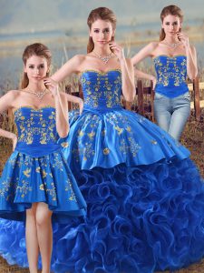 Popular Sleeveless Lace Up Floor Length Embroidery and Ruffles Quinceanera Dress