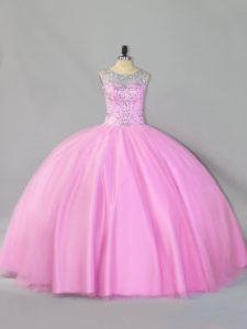 Fitting Baby Pink Scoop Neckline Sequins 15 Quinceanera Dress Sleeveless Zipper