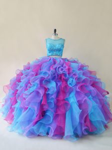 Shining Multi-color Lace Up Sweet 16 Dresses Beading and Ruffles Sleeveless Floor Length