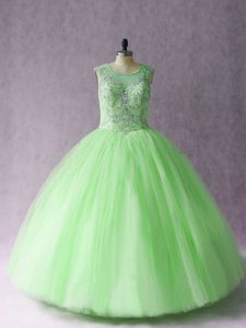 Edgy Sleeveless Asymmetrical Beading Lace Up Quinceanera Gown with