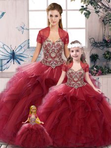 Fashionable Floor Length Ball Gowns Sleeveless Burgundy Quinceanera Gown Lace Up