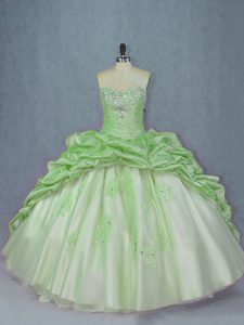 Artistic Organza and Taffeta Sweetheart Sleeveless Brush Train Lace Up Beading and Appliques and Pick Ups Quinceanera Gowns in