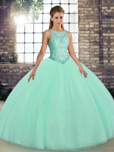 Glittering Scoop Sleeveless Tulle Sweet 16 Quinceanera Dress Embroidery Lace Up