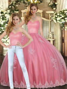 Fitting Sweetheart Sleeveless Tulle 15 Quinceanera Dress Appliques Lace Up