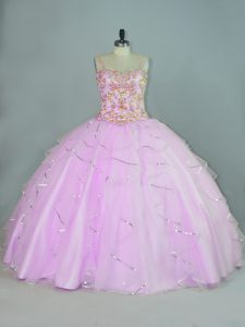 Customized Ruffles Quinceanera Gown Lilac Lace Up Sleeveless Floor Length
