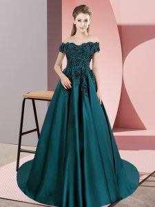 Fashion Teal Sleeveless Floor Length Lace Zipper Quince Ball Gowns
