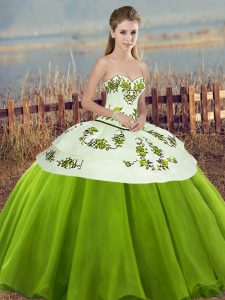 Olive Green Sleeveless Floor Length Embroidery and Bowknot Lace Up 15 Quinceanera Dress