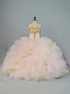Delicate Organza Sleeveless Floor Length Quinceanera Gown and Beading and Ruffles