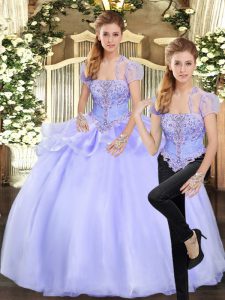 Lavender Lace Up Sweet 16 Dresses Beading and Appliques Sleeveless Floor Length