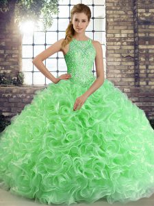 Green Scoop Neckline Beading Sweet 16 Dresses Sleeveless Lace Up