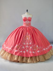 Satin and Organza Sleeveless Floor Length Quinceanera Gown and Embroidery