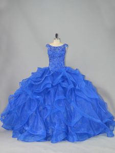 Ball Gowns Sleeveless Royal Blue Quinceanera Dress Brush Train Lace Up