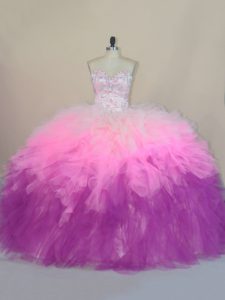 Multi-color Ball Gowns Beading and Ruffles Sweet 16 Dresses Lace Up Tulle Sleeveless