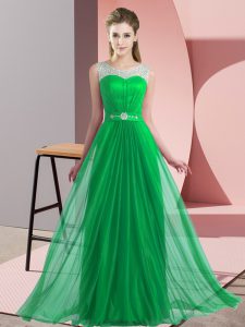 Vintage Scoop Sleeveless Lace Up Dama Dress for Quinceanera Green Chiffon