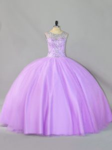 Beautiful Floor Length Lavender Ball Gown Prom Dress Scoop Sleeveless Zipper