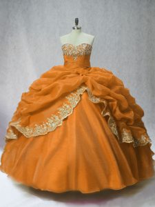Customized Brown Sweetheart Neckline Beading and Appliques and Pick Ups Quinceanera Gown Sleeveless Lace Up