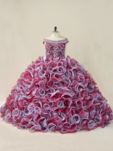 Multi-color Organza Lace Up Off The Shoulder Sleeveless Ball Gown Prom Dress Court Train Beading and Ruffles