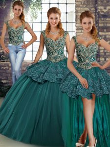 Nice Straps Sleeveless Tulle Sweet 16 Dress Beading and Appliques Lace Up