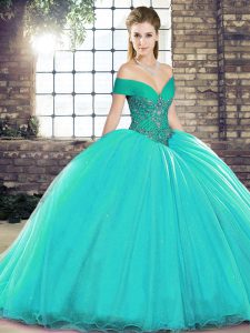 Turquoise Sleeveless Beading Lace Up 15th Birthday Dress