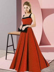 Amazing Sleeveless Chiffon Floor Length Zipper Quinceanera Court of Honor Dress in Rust Red with Belt