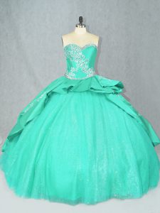 Attractive Turquoise 15 Quinceanera Dress Sweet 16 and Quinceanera with Embroidery Sweetheart Sleeveless Court Train Lace Up