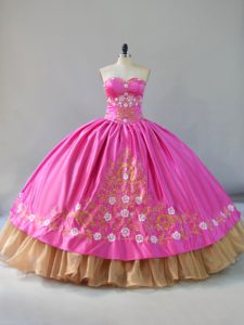 Fantastic Rose Pink Sleeveless Floor Length Embroidery Lace Up Sweet 16 Dress