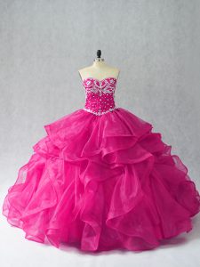 Sumptuous Fuchsia Sweet 16 Quinceanera Dress Sweet 16 and Quinceanera with Beading and Ruffles Sweetheart Sleeveless Lace Up