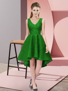 High Low Green Dama Dress for Quinceanera V-neck Sleeveless Zipper