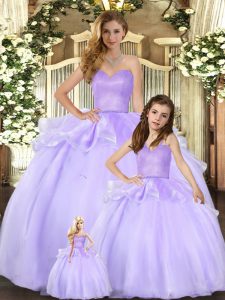 Sweetheart Sleeveless Lace Up Sweet 16 Dresses Lavender Organza