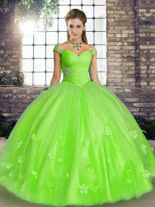 Fine Ball Gowns Beading and Appliques Vestidos de Quinceanera Lace Up Tulle Sleeveless Floor Length