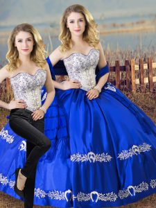 Smart Royal Blue Sleeveless Satin and Organza Lace Up Quinceanera Dresses for Sweet 16 and Quinceanera